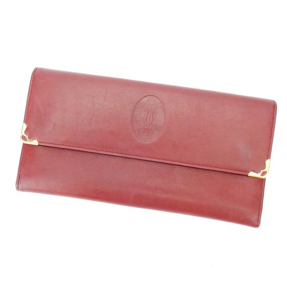AUTH Cartier wallet mast line Bordeaux leather - Picture 1 of 8